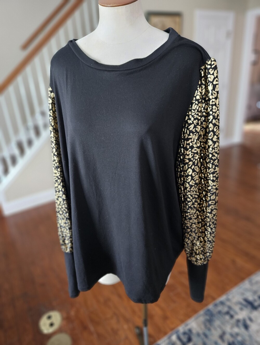 Haptics Gold Leopard Sleeve Top 3XL